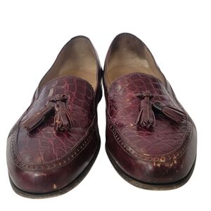 Bally Royce Tassle Crocodile Loafers Size 8M In Burgundy
